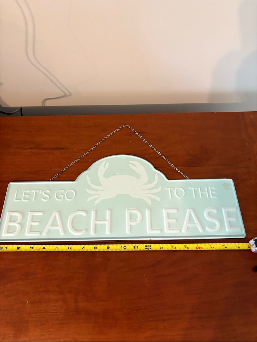 Coastal Beach Crab Wall Sign Aqua “Let’s Go To The Beach Please” Nautical Decor - Picture 2 of 5